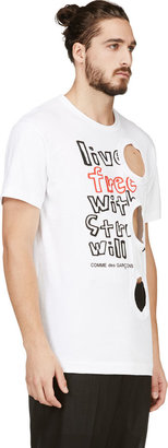 Comme des Garcons Homme Plus White Cut-Out "Live Free" T-Shirt