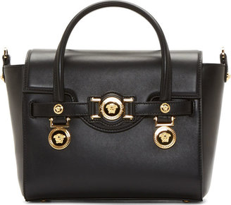Versace Black Leather Gold Medallion Shoulder Bag