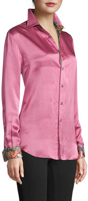 Robert Graham Carrie Silk-Blend Contrast Cuff Shirt