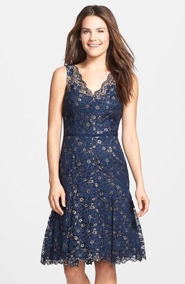 Maggy London Metallic Lace Fit & Flare Dress