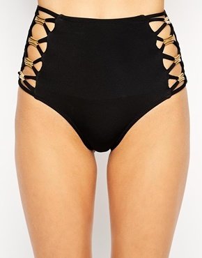 ASOS Gold Trim Strap High Waist Bikini Pant - Black