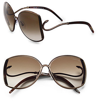 Roberto Cavalli Amaranto Ridged Metal Oversized Square Sunglasses