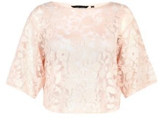 New Look Shell Pink Floral Burnout Kimono Sleeve Top