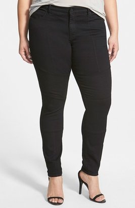 CJ by Cookie Johnson 'Abound' Stretch Skinny Moto Jeans (Black) (Plus Size)