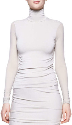 Donna Karan Sheer-Sleeve Turtleneck Top, Dust