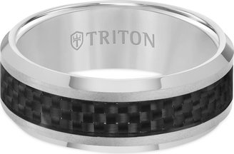Triton Men's Tungsten Carbide Ring, Black Carbon Fiber Stripe Wedding Band