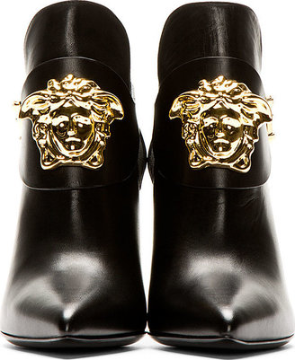 Versace Black Leather Boot With Gold Medusa