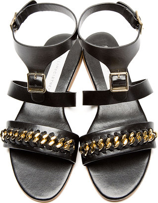 Stella McCartney Black Leather Chain-Trimmed Sandals
