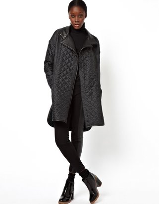 ASOS Premium Quilted Parka With Leather Look Detail