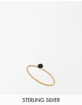 ASOS Gold Plated Sterling Silver Stone Ring - Black