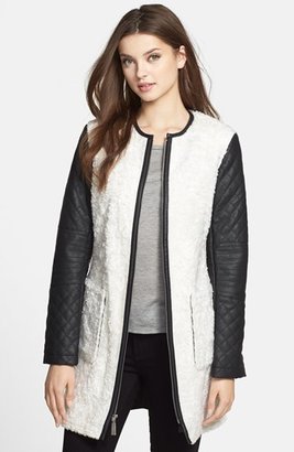 Vince Camuto 'Teddy Bear' Faux Leather Sleeve Faux Fur Jacket (Online Only)