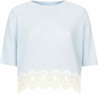 Topshop Petite knitted lace hem crop jumper