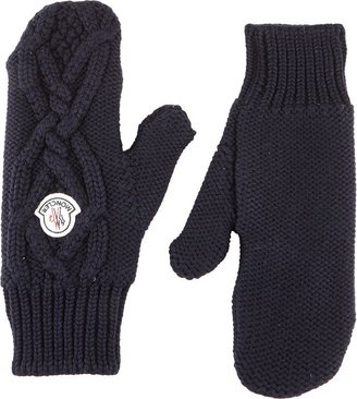 Moncler Cable-Knit Mittens-Blue