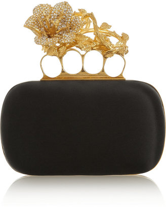 Alexander McQueen Knuckle small Swarovski crystal-embellished satin box clutch