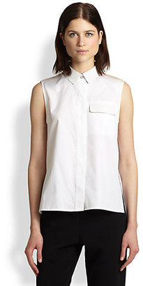 Rag and Bone 3856 Woodward Leather-Trimmed Cotton Shirt