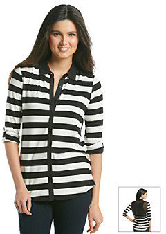 Amy Byer Roll Sleeve Printed Stripe Knit Shirt