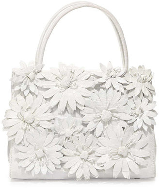 Nancy Gonzalez Crocodile Flower Small Top Handle Bag, White