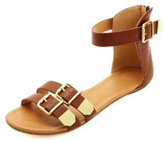 Charlotte Russe City Classified Gold Double Buckled Flat Sandals