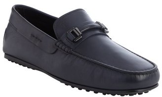Tod's navy leather moc toe loafers
