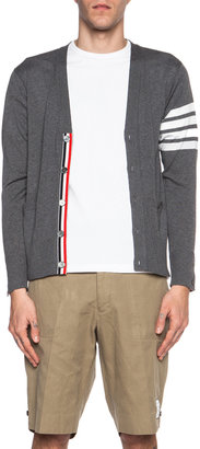 Thom Browne Wool Cardigan with Bar Stripe Sleeve