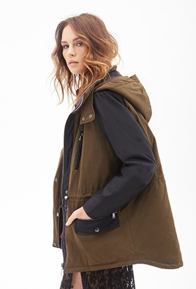 Forever 21 Faux Leather & Canvas Coat