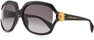 Alexander McQueen Gold Skull Square Sunglasses, Black/Gold