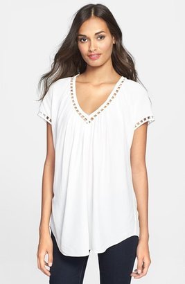 Rebecca Taylor Embroidered Circle V-Neck Top