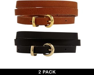 ASOS Leather 2 Pack Black/Tan Skinny Waist Belt
