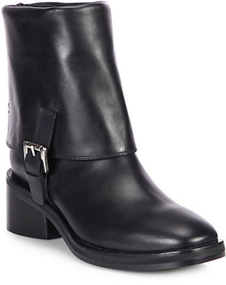 CNC Costume National Leather Mid-Calf Fold-Over Buckle Boots