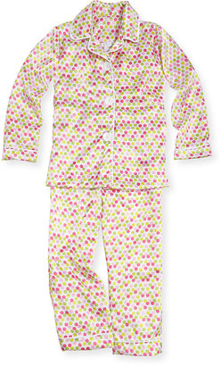 Swankie Blankie Dot-Print Satin Pajama Set & Dot Plush-Stripe Robe