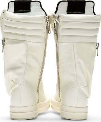 Rick Owens White Leather Cargobasket Sneaker Boots