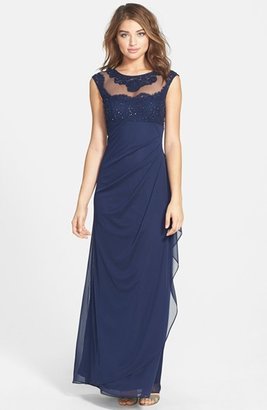 Xscape Evenings Embellished Lace Bodice Ruched Column Gown
