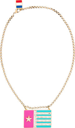 Lanvin Brass & Crystal Flag Pendant Necklace