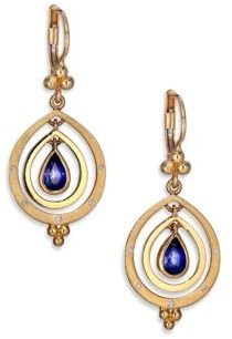 Temple St. Clair Celestial Sapphire, Diamond & 18K Yellow Gold Double-Ring Pear Spin Drop Earrings