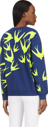 McQ Blue & Yellow Velvet Flocked Swallow Sweatshirt