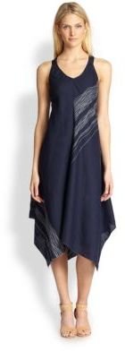 Eileen Fisher Linen Embroidered Asymmetrical Dress