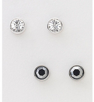 Swarovski Silvertone/Rhodium Clear Crystal & Harley Jet Hematite 2 Pr. Pierced Earrings Set