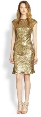Sue Wong Cap-Sleeve Metallic Dress