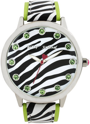 Betsey Johnson Women's Green Zebra-Printed Strap Watch 44mm BJ00357-03