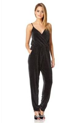 Quiz Black And Silver Brillo Cross Over Front Jumpsuit