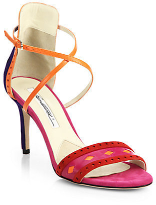 Brian Atwood Melba Patterned Suede and Leather Sandals