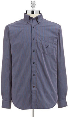 Nautica Poplin Striped Button Shirt-ENSIGN BLUE-Medium
