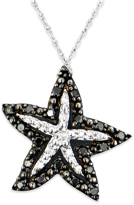Black Diamond 1/5 ct. t.w.) and Diamond Accent Starfish Pendant Necklace in 14k White Gold