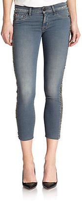 Hudson Luna Stud-Trimmed Cropped Skinny Jeans