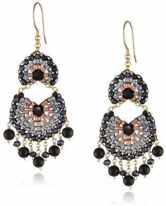 Miguel Ases Simulated Onyx and Hematite Multi-Drop Fan Earrings
