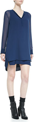 Vince Long-Sleeve Double-Layer Shirttail Dress, Officer