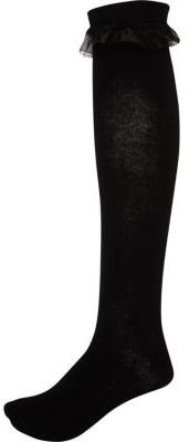 River Island Black frill trim knee high socks
