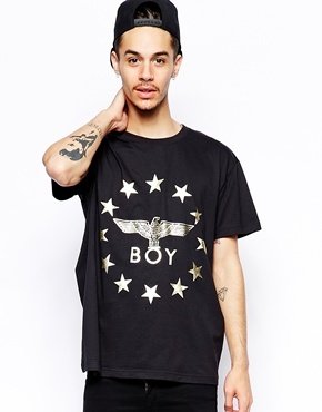 Boy London T-Shirt with Gold Stars Eagle Logo - Black / gold