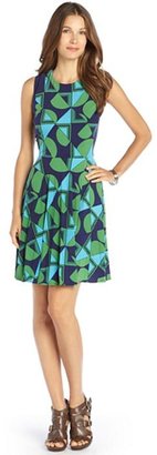 Donna Morgan green and blue printed stretch jersey sleeveless dress