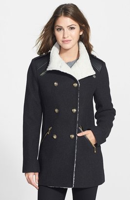 Vince Camuto Textured Double Breasted Wool Blend Coat (Online Only)